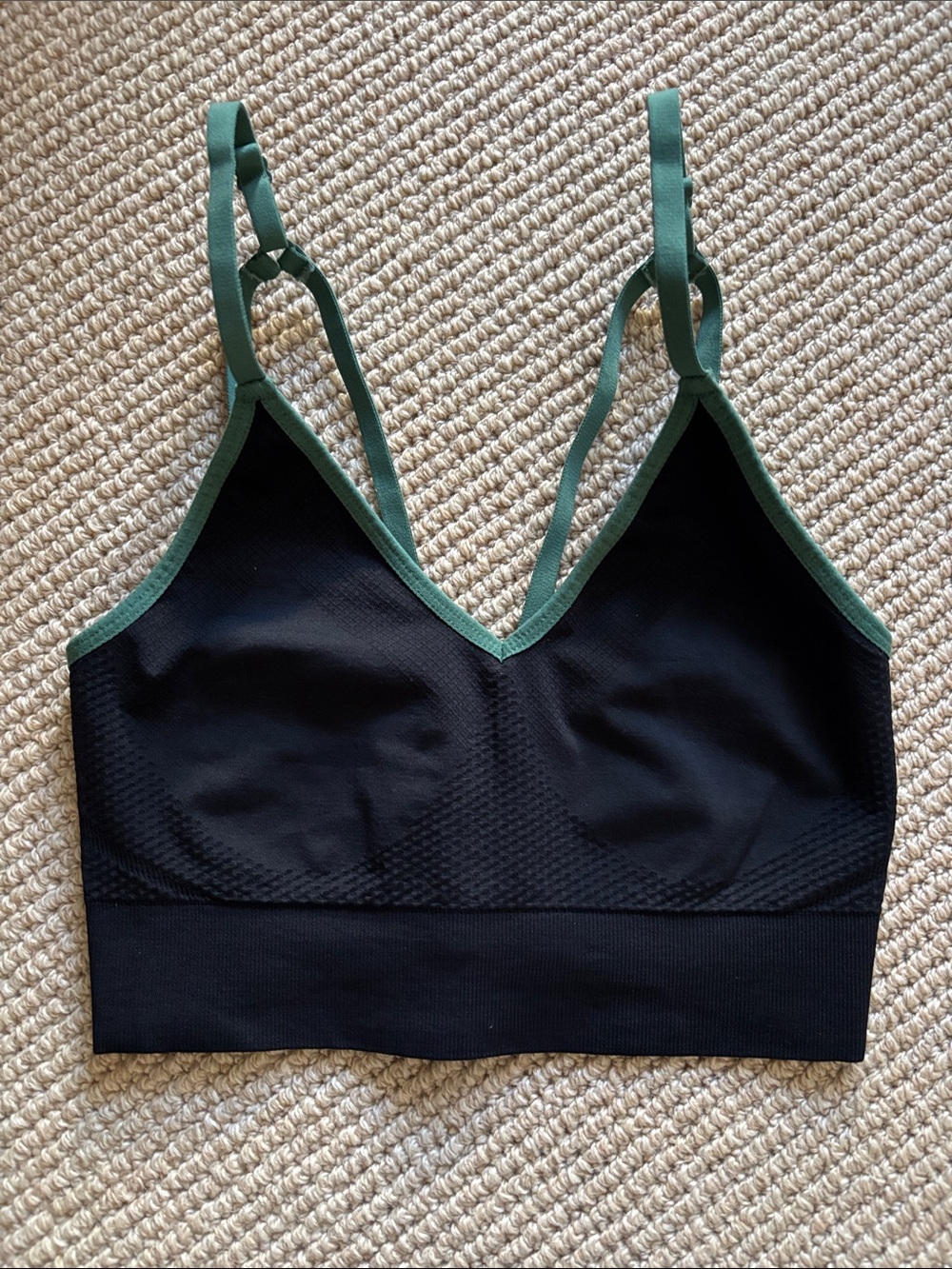 knix Black Bralette with Green Trim and Adjustable Straps